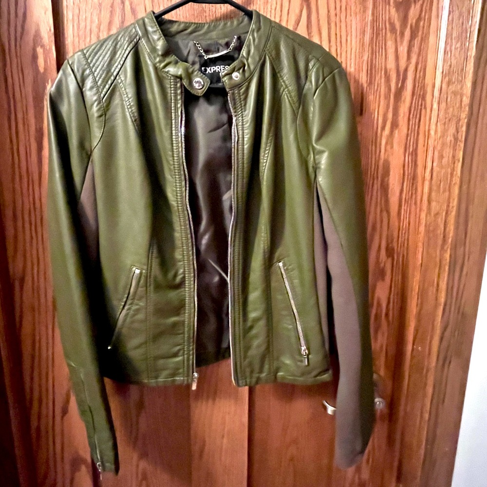 Express Vegan Leather Jacket in Dark Green